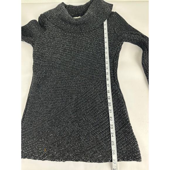 WHBM Size Small Wool Cotton Blend Cowl Neck Knit Sweater Black Silver Glitter - Picture 8 of 8